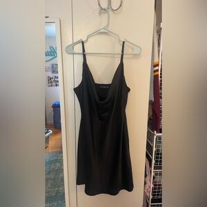Nasty Gal satin cowl neck black mini dress